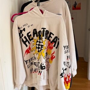 Bershka Graphic Hoodie in Cream and Black
